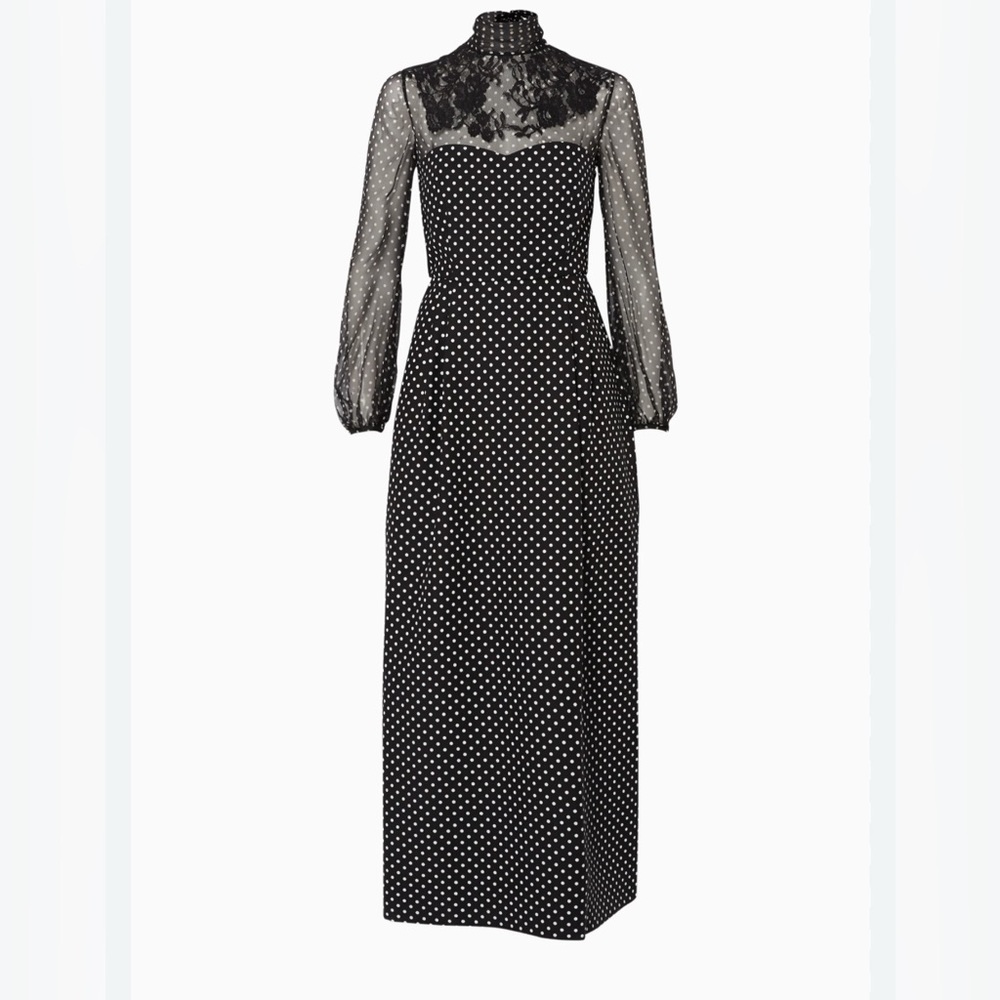 Valentino Black and White Polka Dot Long Sleeve Dress